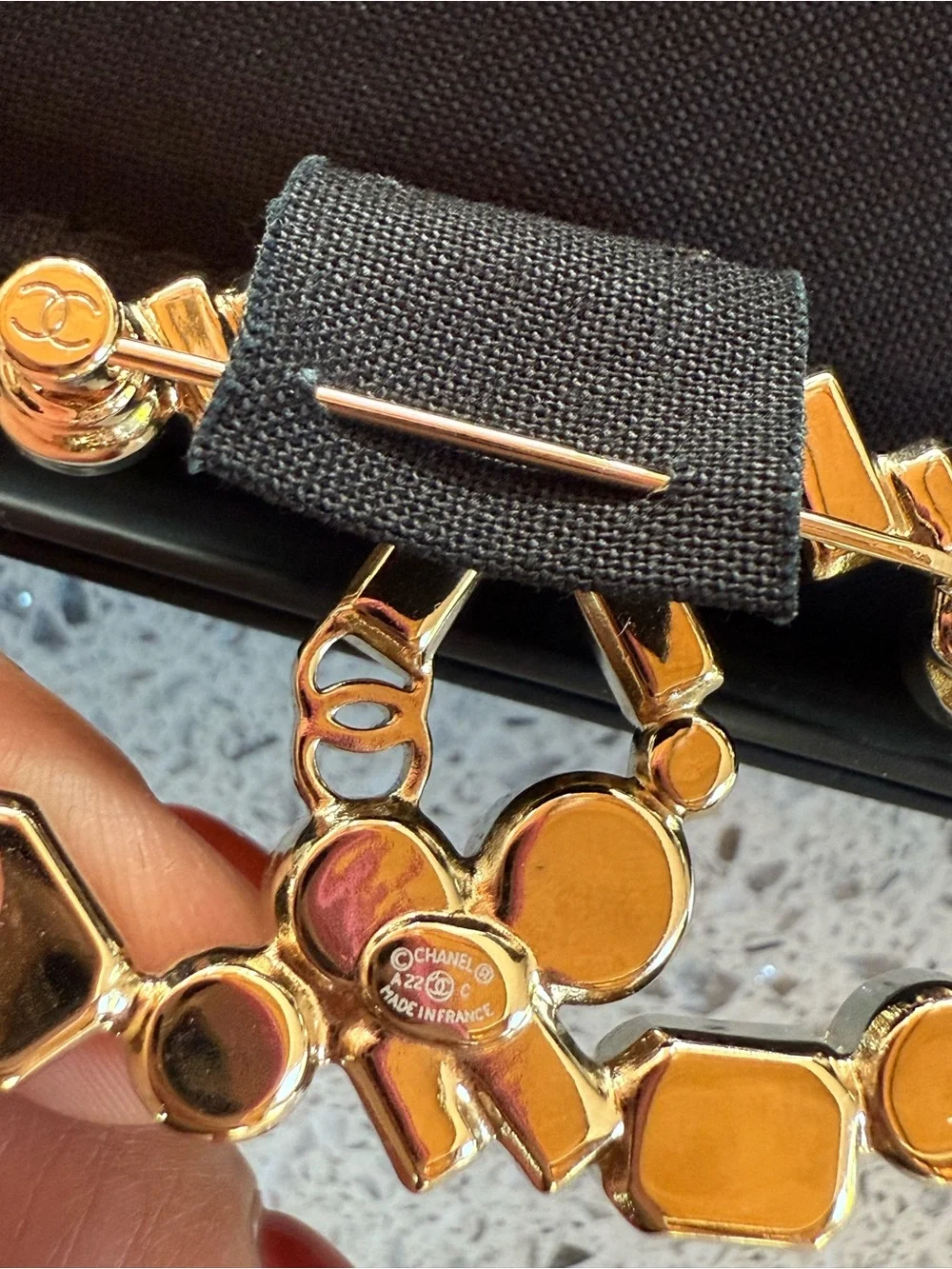 CHANEL Gold-Tone Double-C Brooch with Pearls and Clear Stones